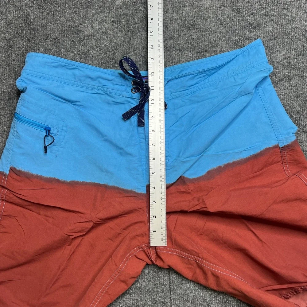 Patagonia Men 36 Wavefarer Engineered Board Shorts Waterline Blue Red Swim Trunk